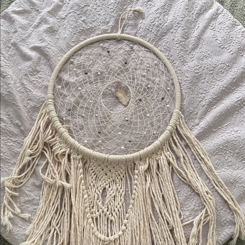 Handcrafted Cream Dreamcatcher with Fringe XL 49 Length - Picture 1 of 9